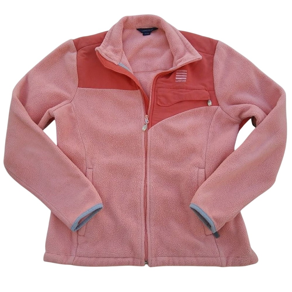 Land's End Womens Small 6-8 Peach Orange Jacket Zip Up Pocket Fleece Fall Winter